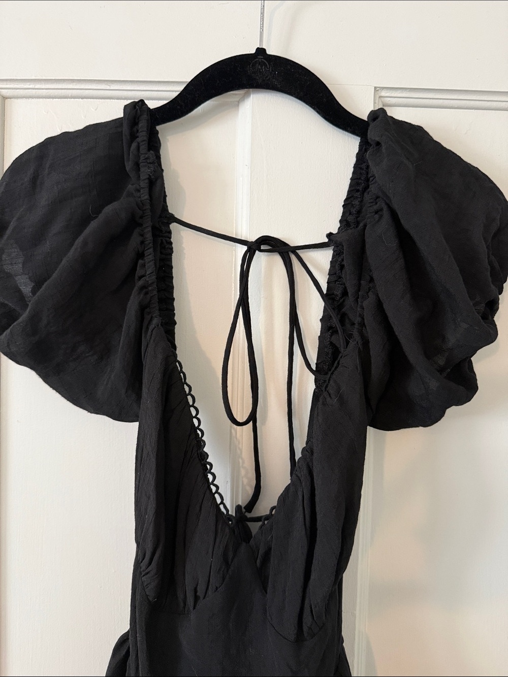 Princess Polly Black Backless Puff-Sleeve Tiered Mini Dress - Picture 3 of 7
